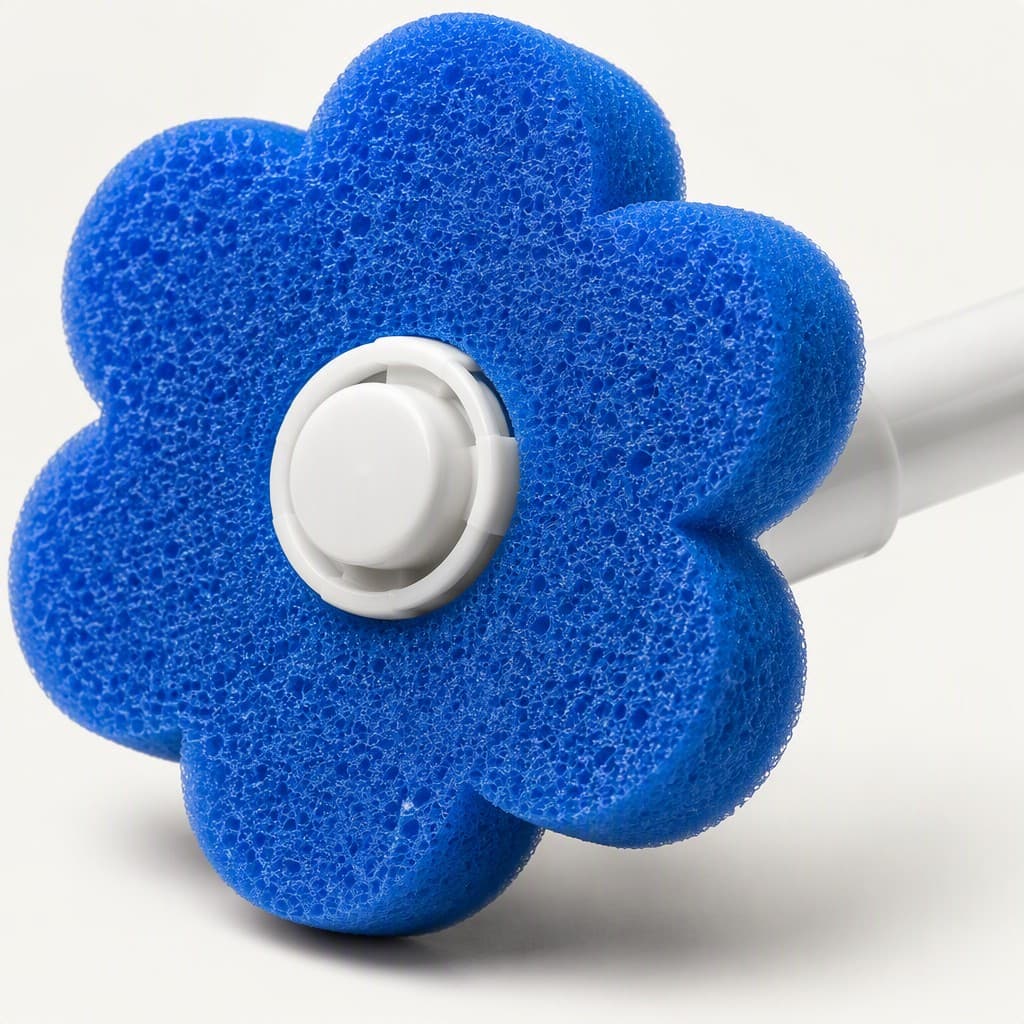 Blue six-petal disposable cleaning pad close-up